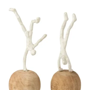 2er Set Moderne Kunst aus Naturmaterialien Figur Auf Händen Dünn Auf Fuß Poly/Mangoholz Naturell/Weiß