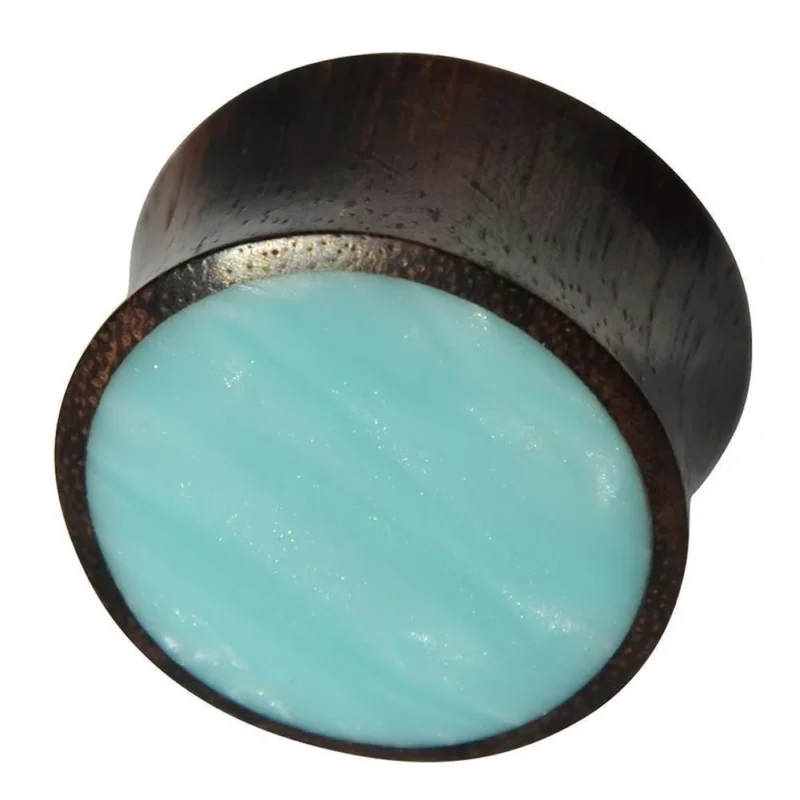 Holz Plug Sonoholz türkis schillernd Inlay Resin hellblau double flared
