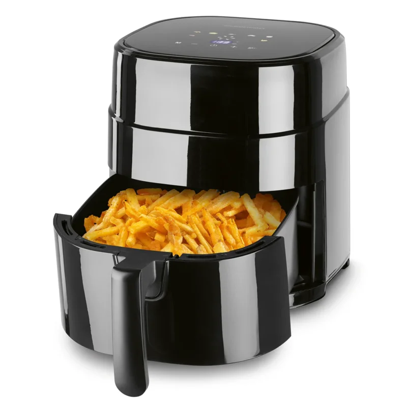 Heißluftfritteuse - 4,5 L Fassungsvermögen in Schwarz mit herausnehmbarem Korb, ideal für fettarmes Frittieren von Pommes und Snacks.