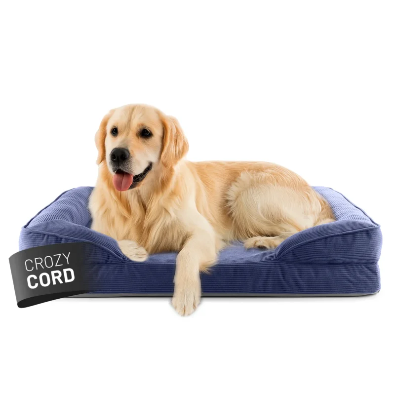 Komfort-Hundebett aus der LUMALAND Cord-Reihe - Gr. L - 110 x 75 cm - Grau mit goldenem Hund, gemütlich und robust gestaltet.