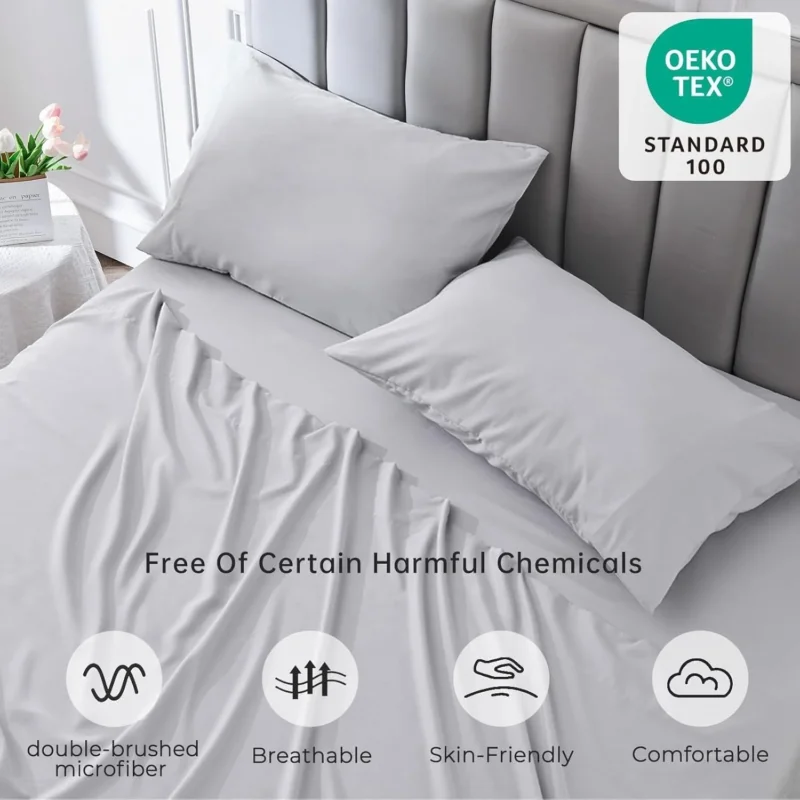 4-teilige weiche kühlende Bettlaken für Queen-Size: 14" tiefes Taschen, Luxus-Hotel-Qualität, schrumpf- und ausbleichbeständig, pflegeleichtes Bettlaken-Set | Karnz