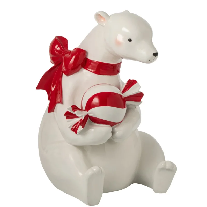 XXL Deko Eisbär Candy Noel Sitzend mit Süßigkeiten Weiß Rot 108 cm