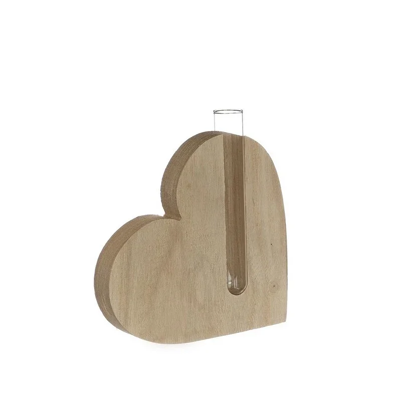 Holzherz mit Glasröhrchen, 14 x 2,8 x H. 13 cm (6 Stück) [IFS-29642]