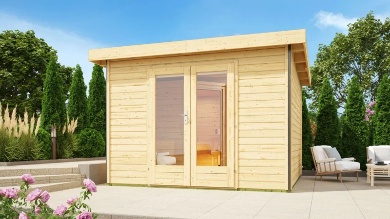 Karibu Gartensauna "Saunahaus Mainburg 1" mit Vorraum 4 Personen Natur ohne Ofen