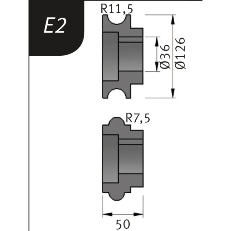Produktbild von Biegerollensatz Typ E2, Ø 126 x 36 x 50 mm, R 11,5 / 7,5 mm