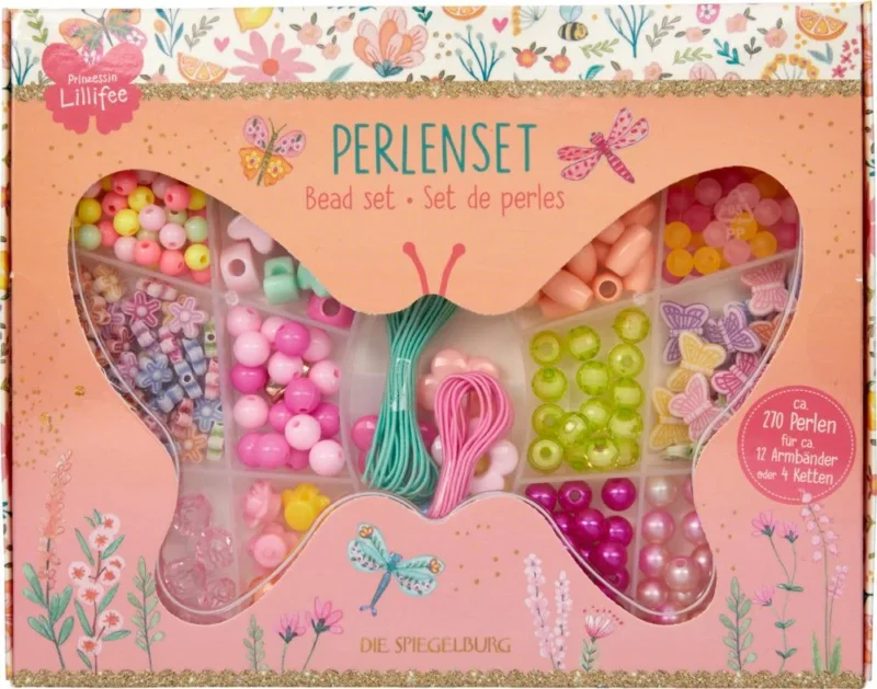 Perlenset - Prinzessin Lillifee mit bunten Perlen, Gummibändern und Anhängern in Schmetterlingsdose