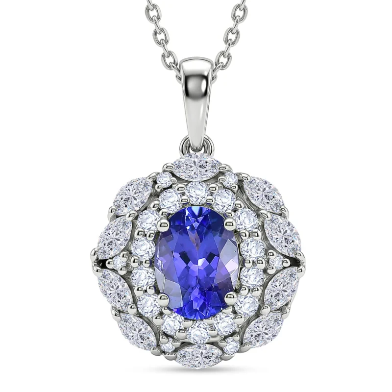 D'Joy AA Tansanit, Moissanit AGI zertifiziert Schmuckset ca. 50 cm 925 Silber Rhodiniert ca. 2,48 ct.