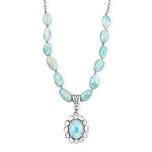 AAA Larimar Schmuckset ca. 50 cm 925 Silber Rhodiniert ca. 63,00 ct.