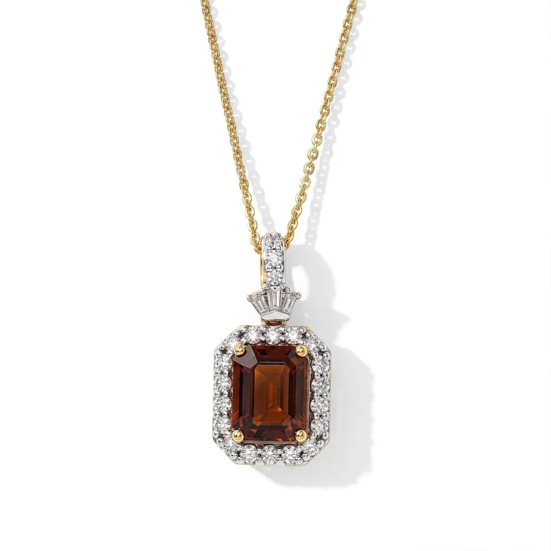 D'Joy AAA Honig Granat, Moissanit Schmuckset ca. 45 cm 925 Silber 750 Gelbgold vermeil ca. 3,03 ct.