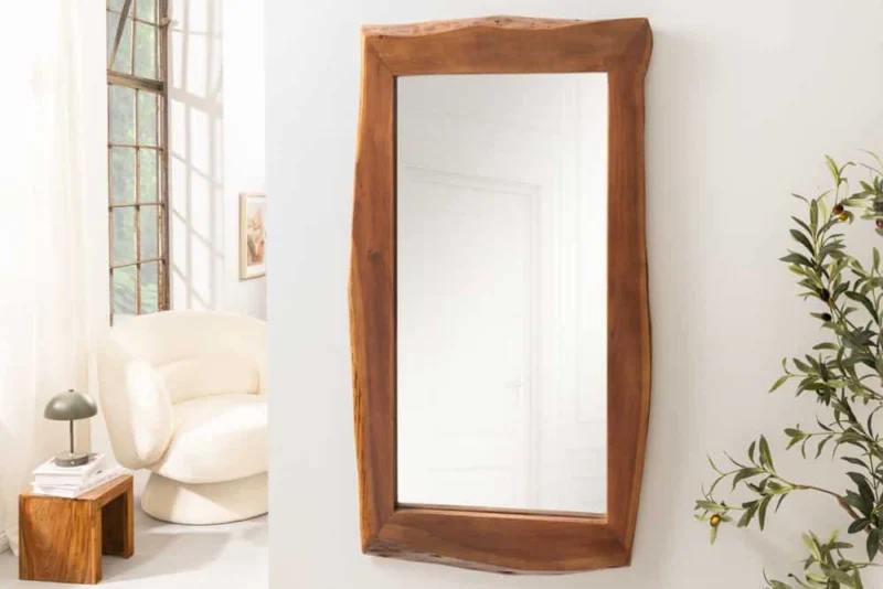MAMMUT Massiver Spiegel 160cm braun Akazienholz Baumkante Wandspiegel