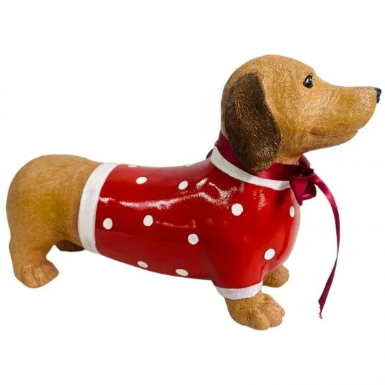 Dapper Dog Dackel – dekorative Hundefigur mit rotem Pullover