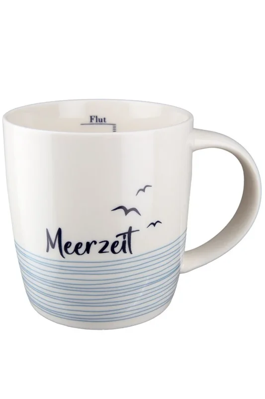6er Set Tassen 'Meerzeit' - Blau/Weiß, Knochenporzellan, 380 ml