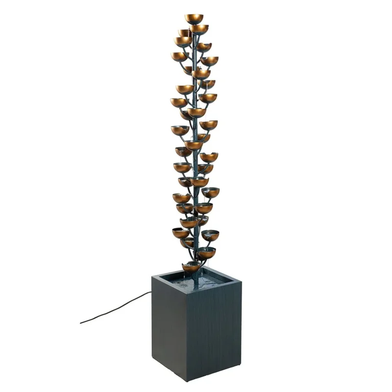 XXL Zimmerbrunnen mit 36 Wasserschalen – eleganter Wasserbrunnen aus Metall in Anthrazit und Kupfer