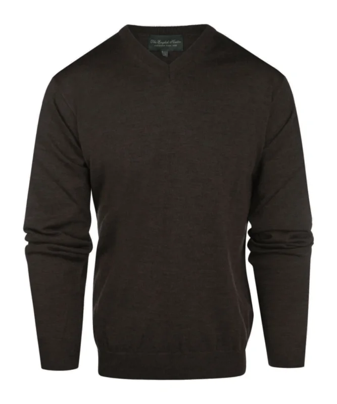 Merinowollpullover mit V-Ausschnitt | Dunkelbraun