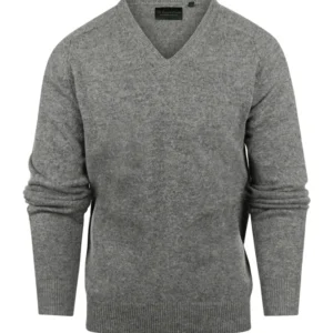 Klassischer Lammwollpullover mit V-Ausschnitt | Grau