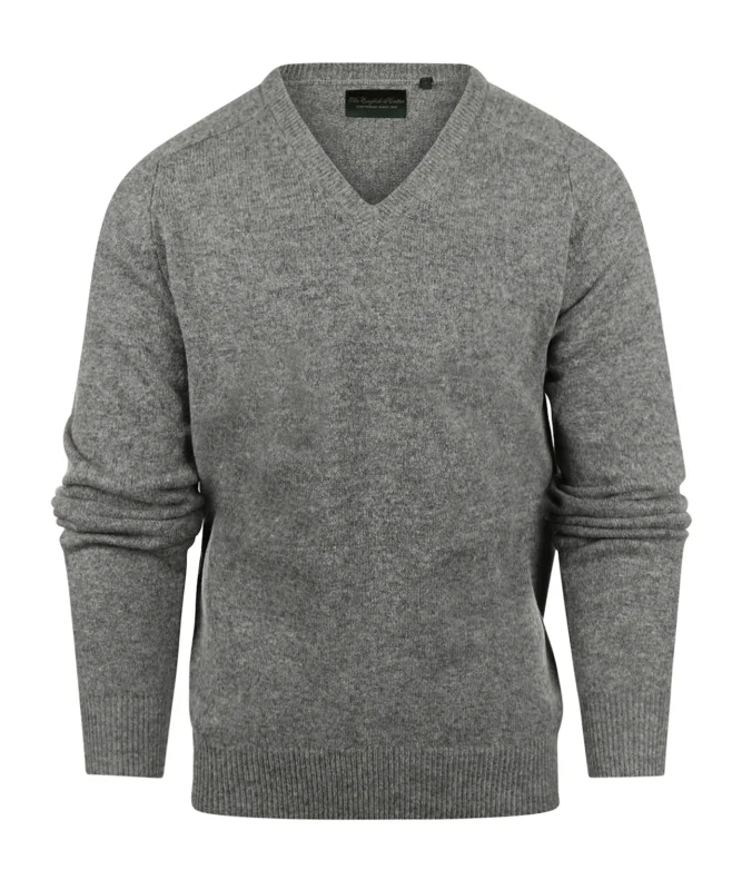 Klassischer Lammwollpullover mit V-Ausschnitt | Grau