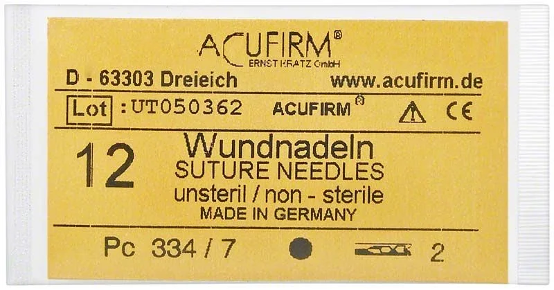 Packung mit 12 unsterilen geraden Wundnadeln Größe 7, Marke Acufirm.