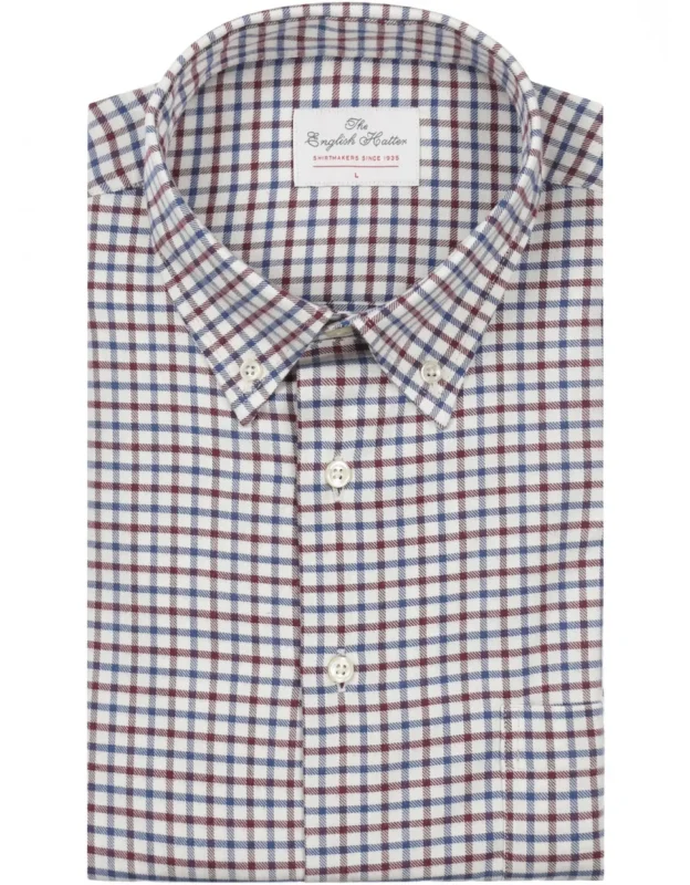 Brushed Cotton Shirt Button Down | Bordeaux Multi Ruit