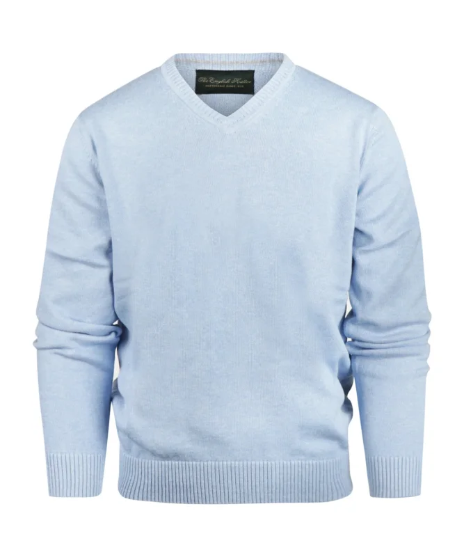 Baumwollpullover mit V-Ausschnitt | Blau