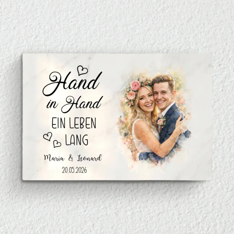 Personalisierte Foto-Leinwand Hand in Hand für Hochzeit und Jahrestag