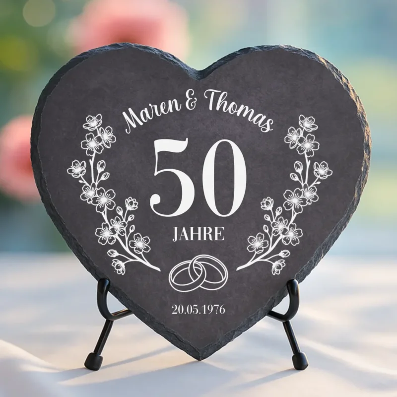 Personalisiertes Schieferherz für Paare zur Hochzeit In Liebe vereint seit...