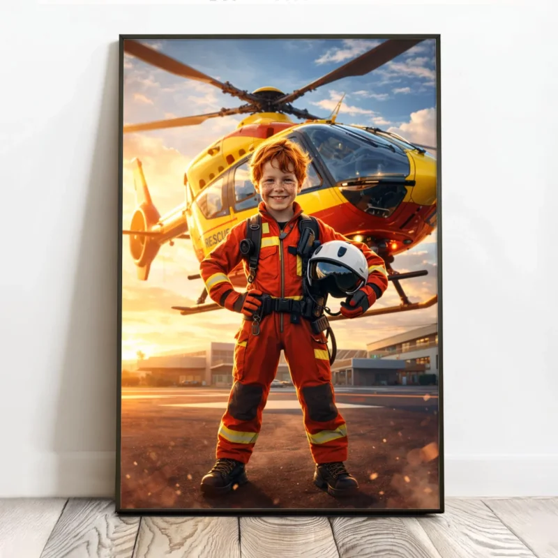 Personalisiertes Poster mit epischer Hubschrauber-Szene für Kids Held der Lüfte