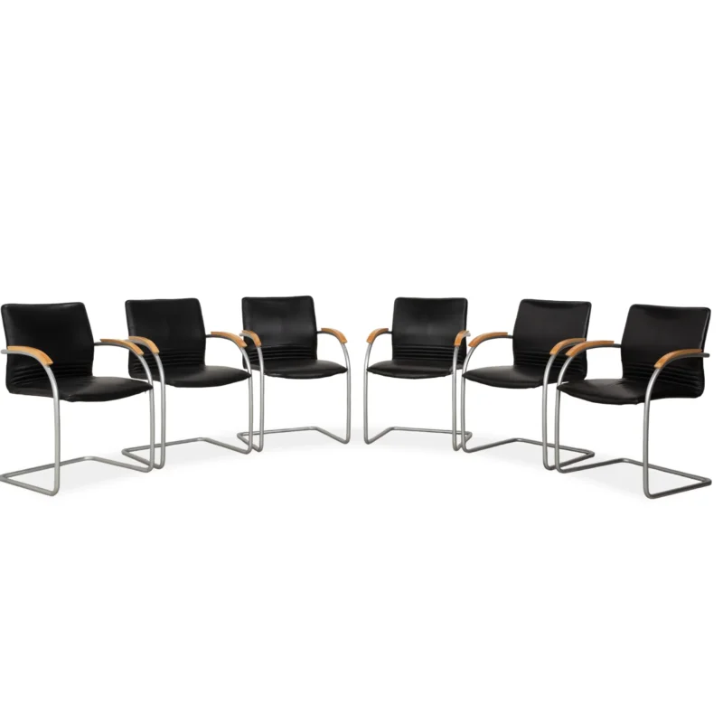 6er Garnitur Thonet S 79 Leder Stuhl Schwarz