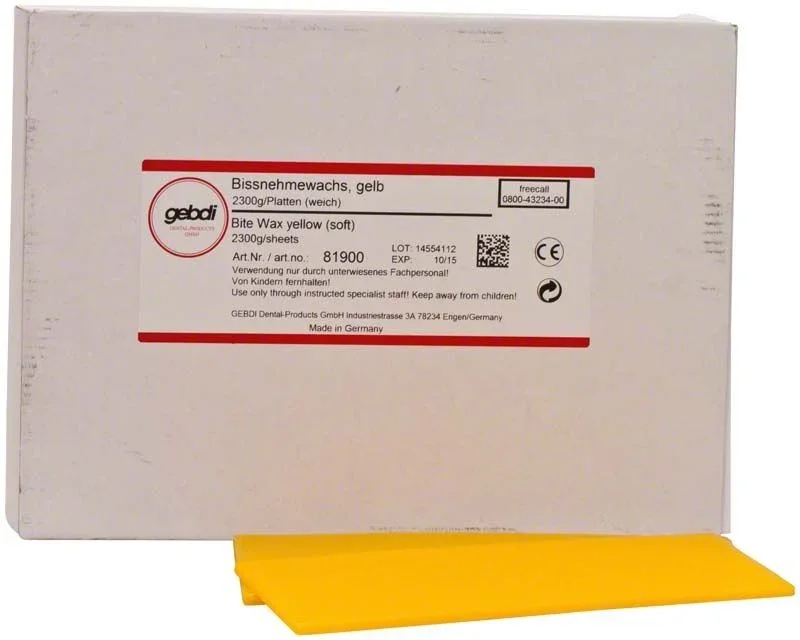 Bissnehmewachs-Platten 2350g gelb in Verpackung mit Etikett.