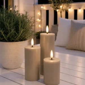 LED Außen-Blockkerzen Set (3 Stück) – Sand