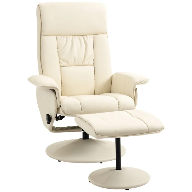 easycomfort easycomfort poltrona relax reclinabile fino 135 con seduta girevole e pouf poggiapiedi 78x84x110cm crema