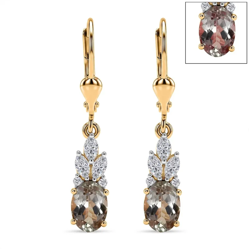D'Joy AA Turkizit, Moissanit AGI zertifiziert Ohrringe 925 Silber 750 Gelbgold vermeil ca. 2,54 ct.