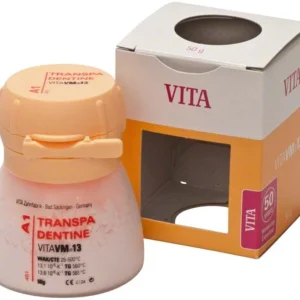 Transpa Dentin VM13 A1 Pulverbehälter mit geöffneter Verpackung.