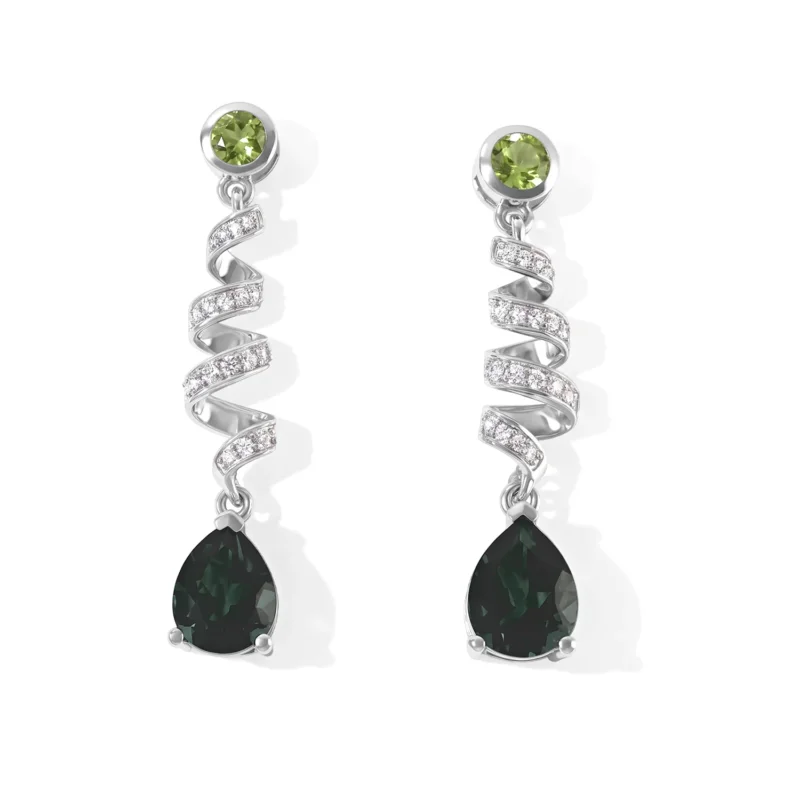 D'Joy Alexandrit Quarz Triplette, Peridot Ohrringe 925 Silber Platiniert ca. 4.79 ct