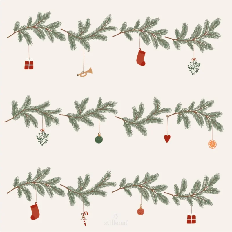 Papierserviette "My Nostalgic Christmas - Weihnachtsgirlanden" - 20x20 cm (Natur/Grün)