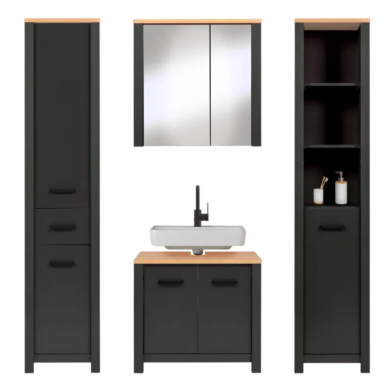 Veneto Bad Bundle 04 Badmöbel-Set Anthrazit mit Artisan Eiche Optik