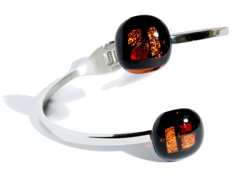 Armreif mit 2 Glassteinen Rot Gold Fusing