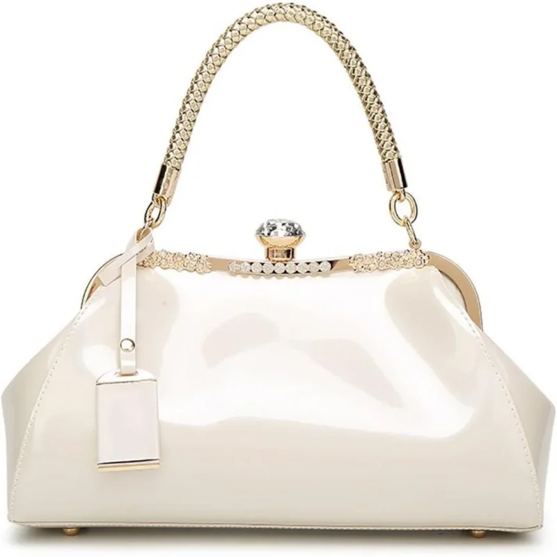 Cremeweiße Henkeltasche mit Strass-Ornament in Lederoptik