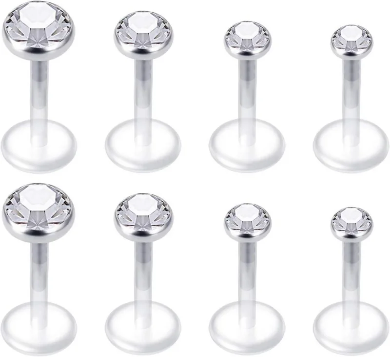 8-18Stk Klare Flexibles Acryl Lippenpiercing mit CZ 16G Opal Tragus
