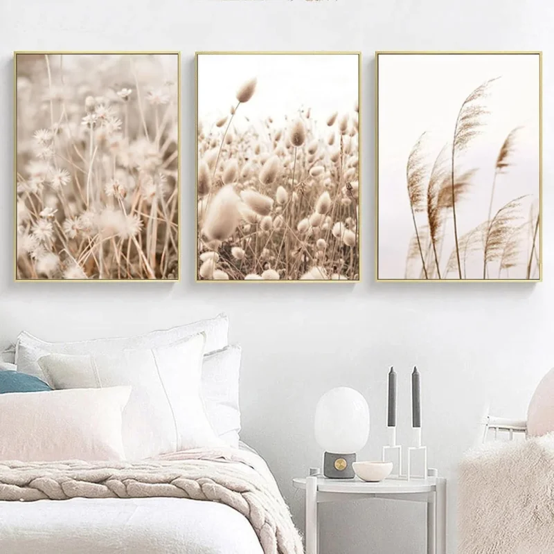 Poster Set Beige Pampas 3 Bilder Wanddeko 50x70cm
