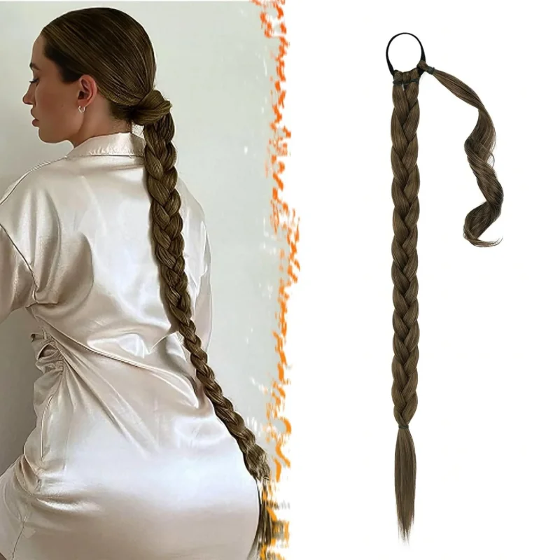 66cm Geflochtenes Pferdeschwanz-Haarverlängerungsgummiband Dunkelbraun