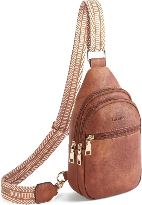 Damen Bauchtasche Sling Crossbody Bag Kunstleder Braun