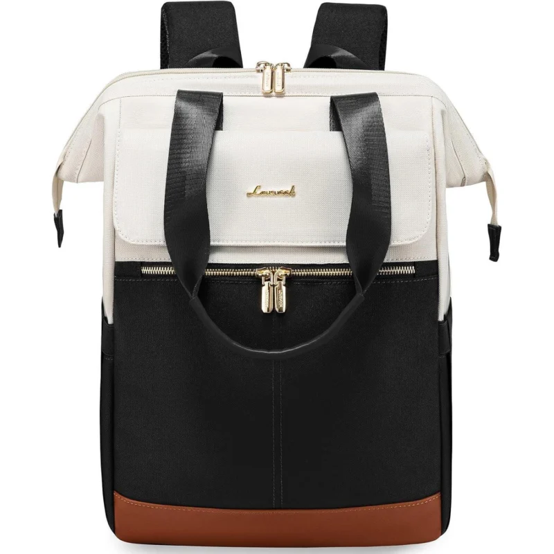 Großer Damen Rucksack wasserdicht mit Laptopfach 17 Zoll Beige & Schwarz