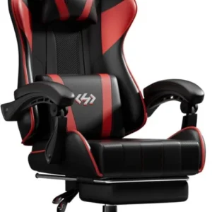 Gaming Stuhl mit Fußstütze und Lendenwirbelstütze