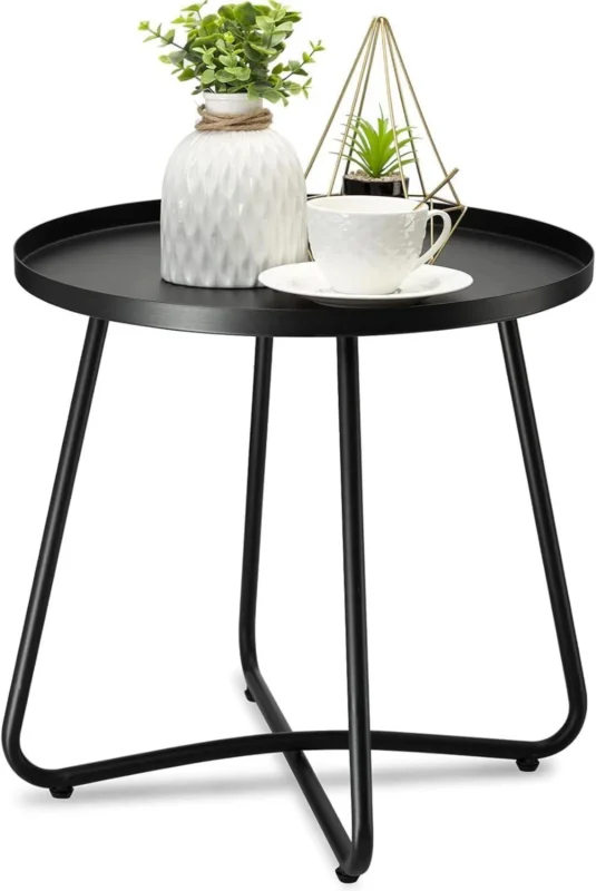 Beistelltisch wetterbeständig Stahl Terrasse Balkon Garten Schwarz