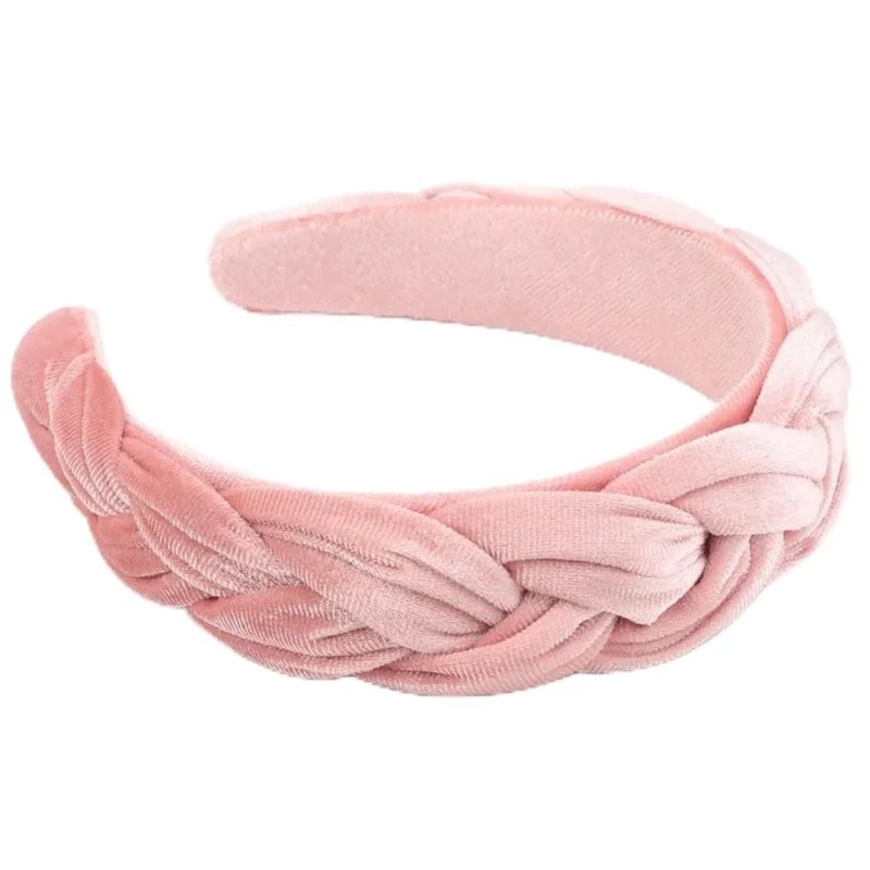 Geflochtenes Samt-Stirnband Trachten Vintage Haarreif Breit Pink