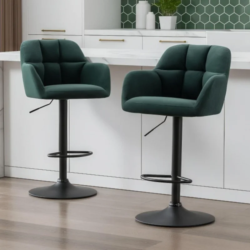 Barhocker Set 2er – Samt, Höhenverstellbar, Grün