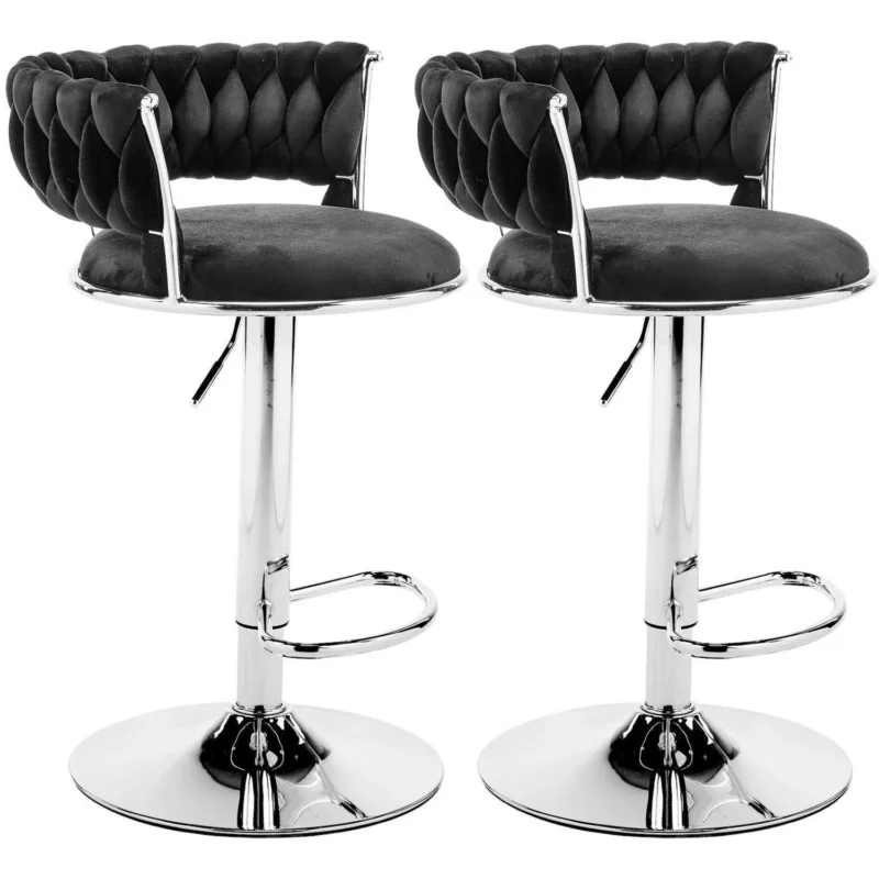 LEADZM Barhocker 2er Set, Höhenverstellbar, Samtsitz Schwarz
