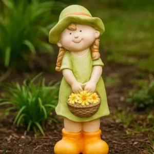 Gartenfigur Leni Blumenkorb aus Keramik wetterfest handbemalt