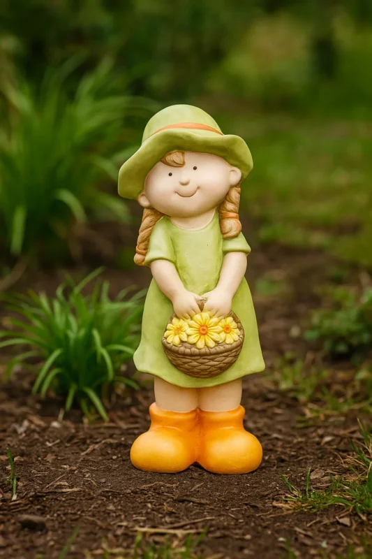 Gartenfigur Leni Blumenkorb aus Keramik wetterfest handbemalt