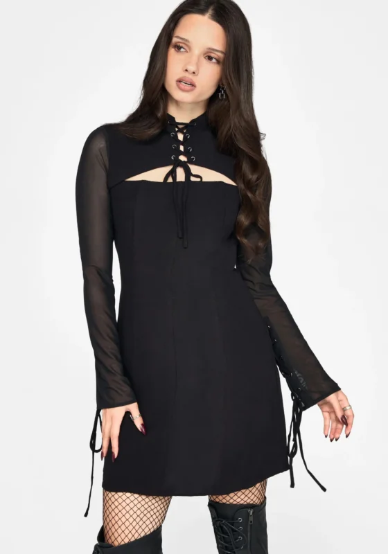 Veya Cut Out Schnürung Ärmel Minikleid
